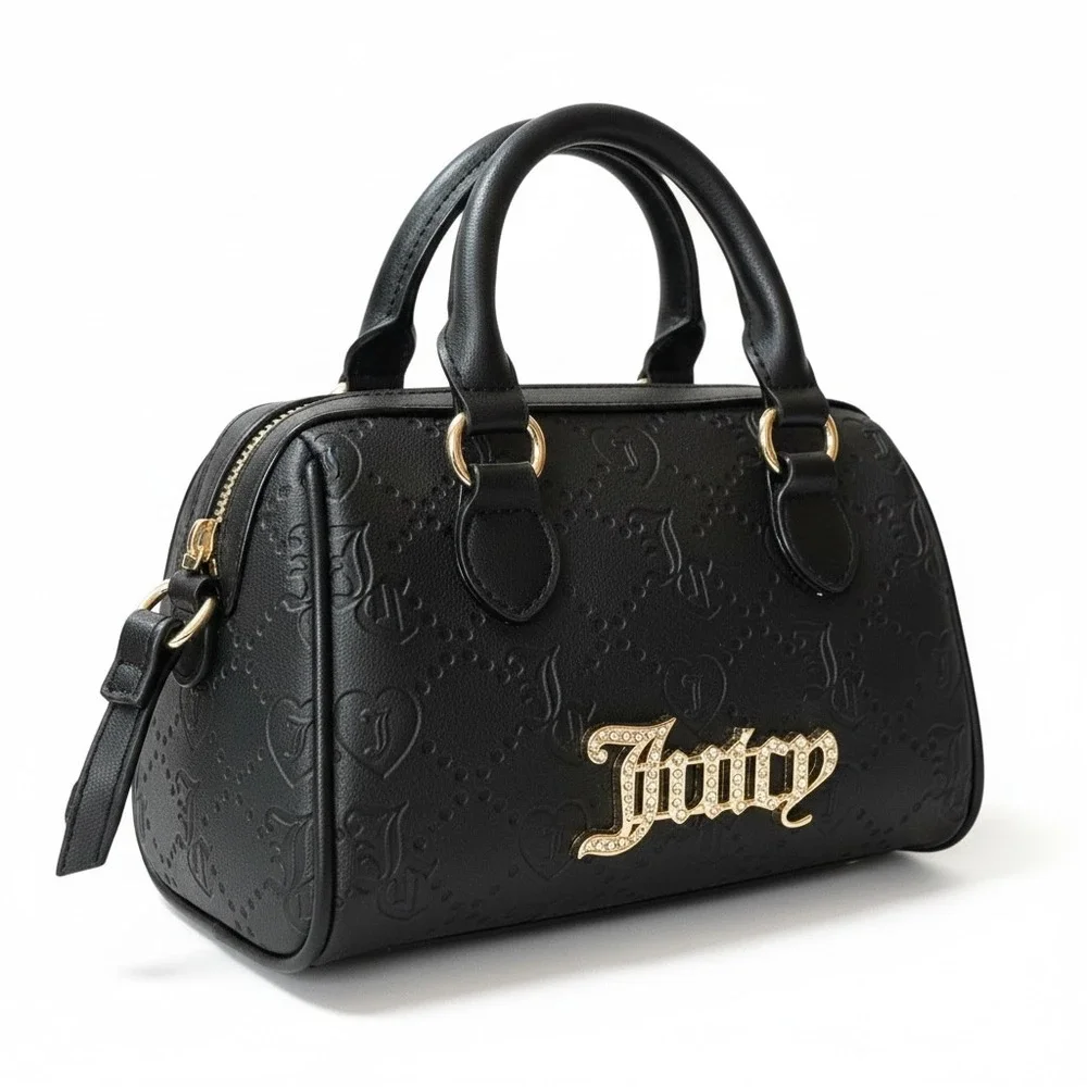 Juicy Couture Satchel Women OS Black Rhinestone Logo Monogram Y2K Crossbody Bag